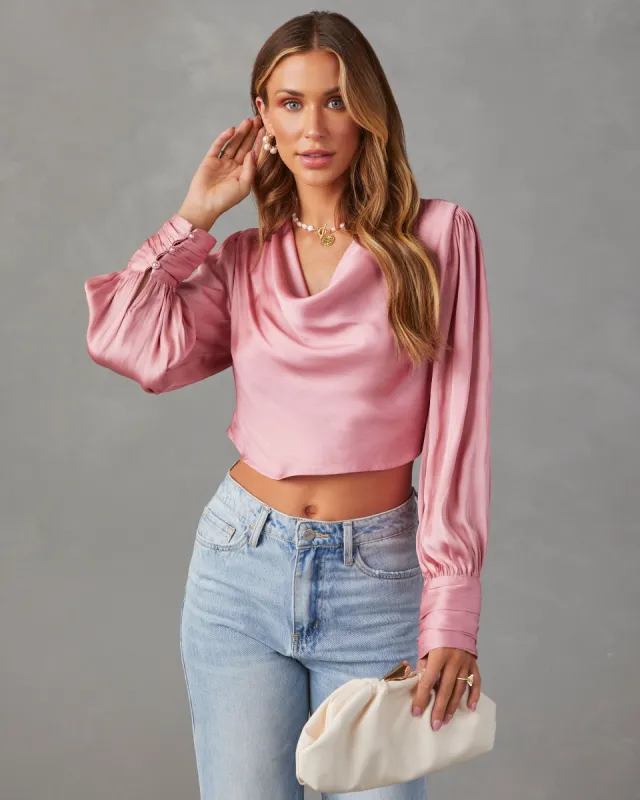 Costa Lisa Satin Long Sleeve Top - Mauve - SALE sold by Vici