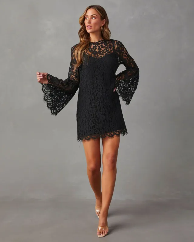 She's All That Lace Long Sleeve Mini Dress - Black sold by Vici