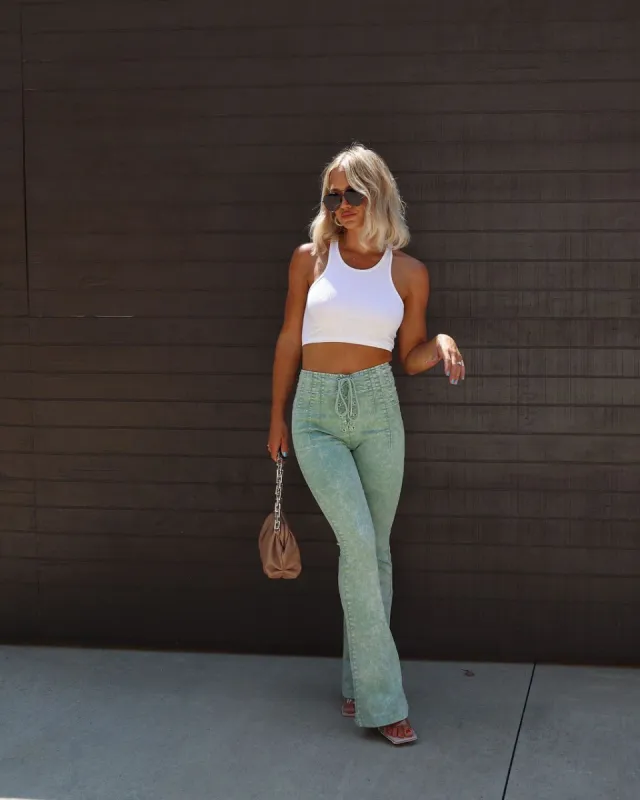 Sula Lace Up Pants - Dusty Green sold by Vici