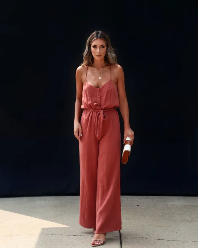 Galina Tie Waist Jumpsuit - Brick - SALE sold by Vici