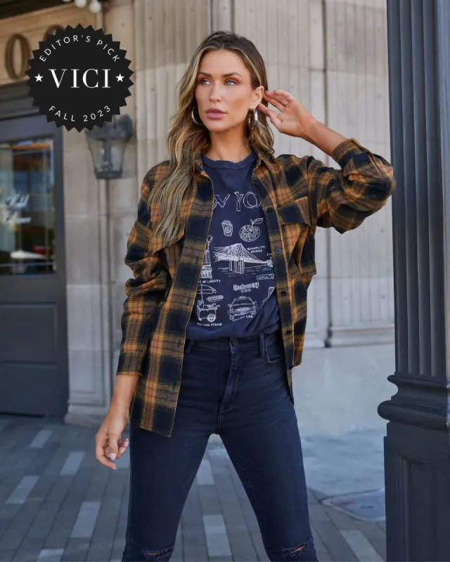 Petaluma Cotton Blend Plaid Button Down Top - Orange sold by Vici