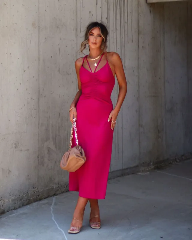 Zya Ruched Midi Dress - Magenta - SALE sold by Vici