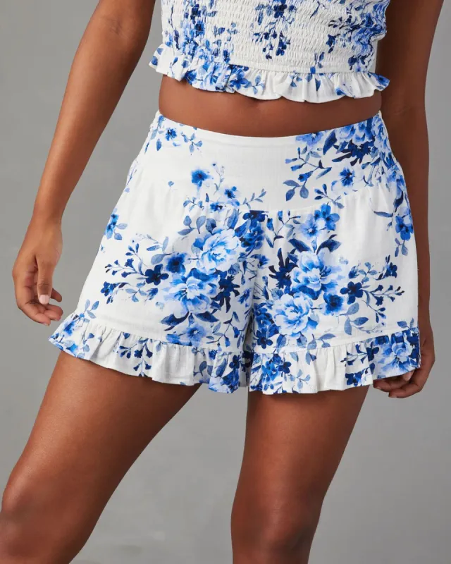 Concord Floral Ruffle Hem Shorts - White - SALE sold by Vici