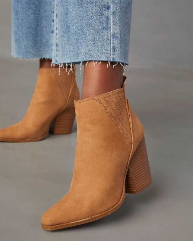 Hayward Faux Suede Heeled Booties - Butterscotch sold by Vici