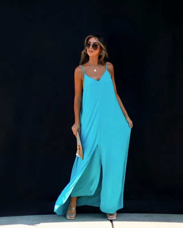 Olsen Slit Maxi Dress - Turquoise - FINAL SALE sold by Vici