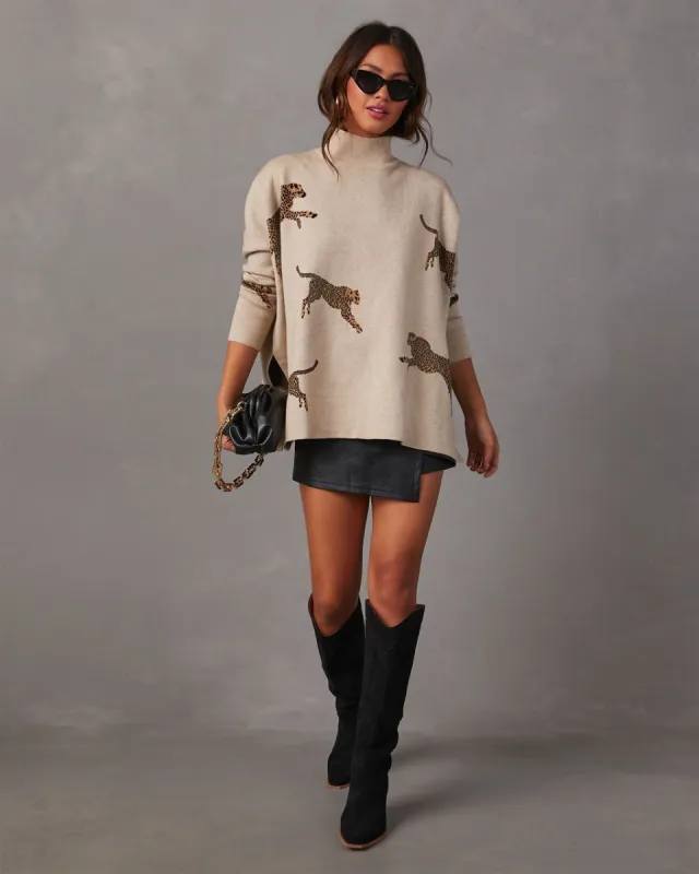 Wildcat Cheetah Mock Neck Sweater - Oat sold by Vici