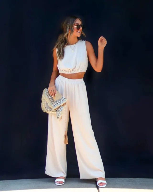Adella Pocketed Wide Leg Pants - Natural - SALE sold by Vici