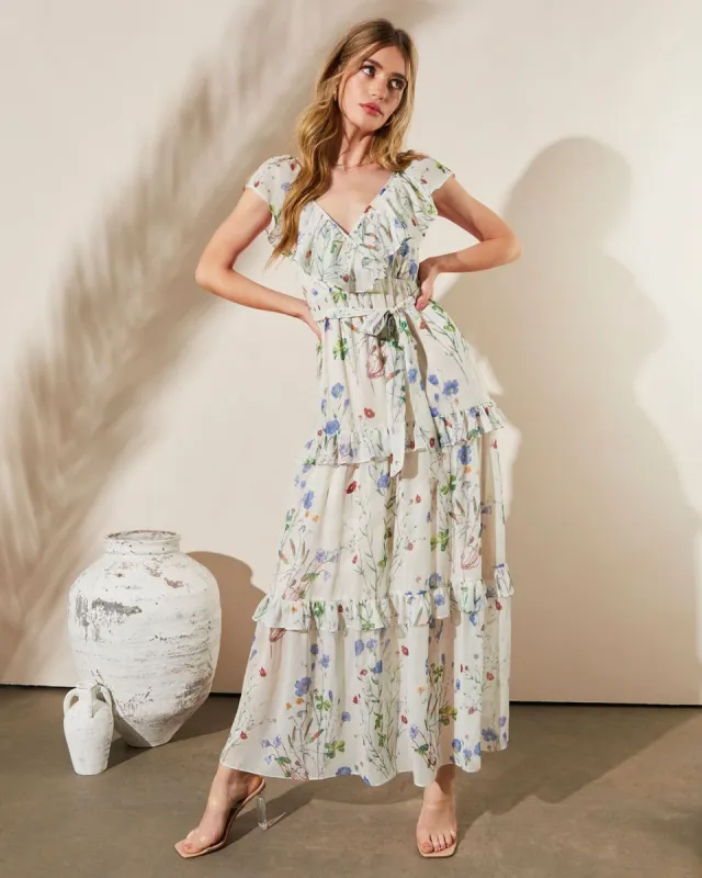 Dena Floral Ruffle Tiered Maxi Dress - Beige/Multi - FINAL SALE sold by Vici