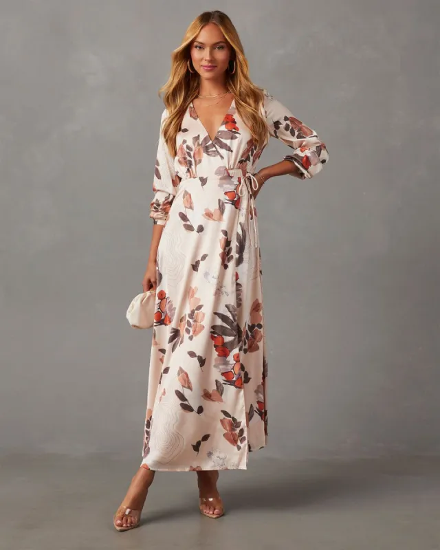 Magdela Printed Long Sleeve Maxi Dress - Cream sold by Vici