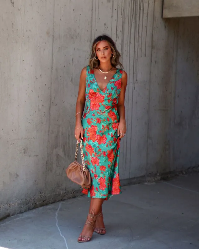 Emery Satin Sleeveless Midi Dress - Jade/Red - SALE made by Vici
