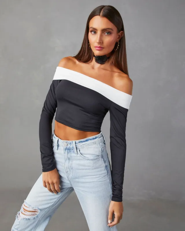Barton Off Shoulder Long Sleeve Top - Black/White - FINAL SALE sold by Vici