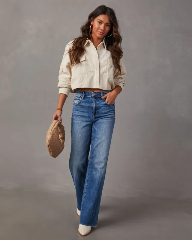 Sabrina Cropped Corduroy Shacket - Cream sold by Vici
