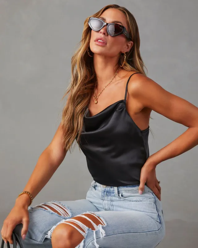 Evaluna Satin Cowl Neck Bodysuit - Black - FINAL SALE made by Vici