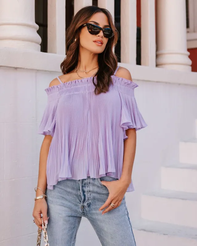 Midnight Sun Chiffon Plisse Cold Shoulder Top sold by Vici