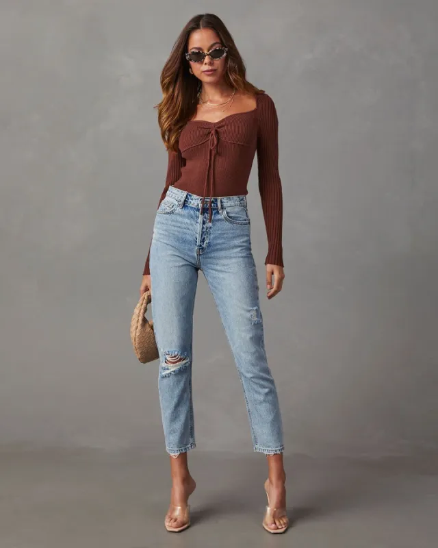 Ryan High Rise Rigid Distressed Straight Jeans - Light Wash sold by Vici