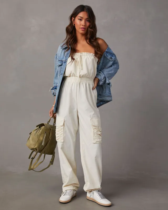 Toya Strapless Pocketed Jumpsuit - Cream sold by Vici