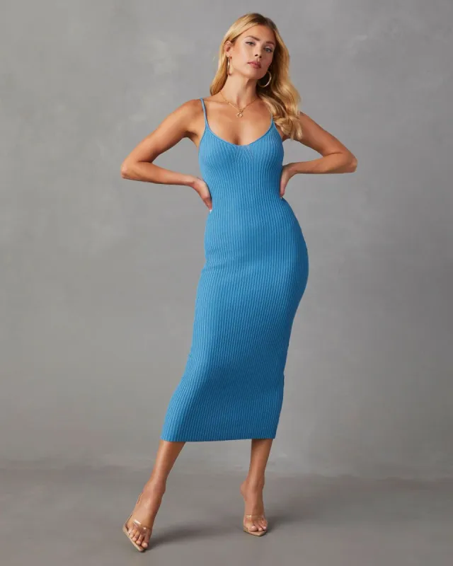 Marleigh Ribbed Knit Bodycon Midi Dress - Blue - FINAL SALE sold by Vici