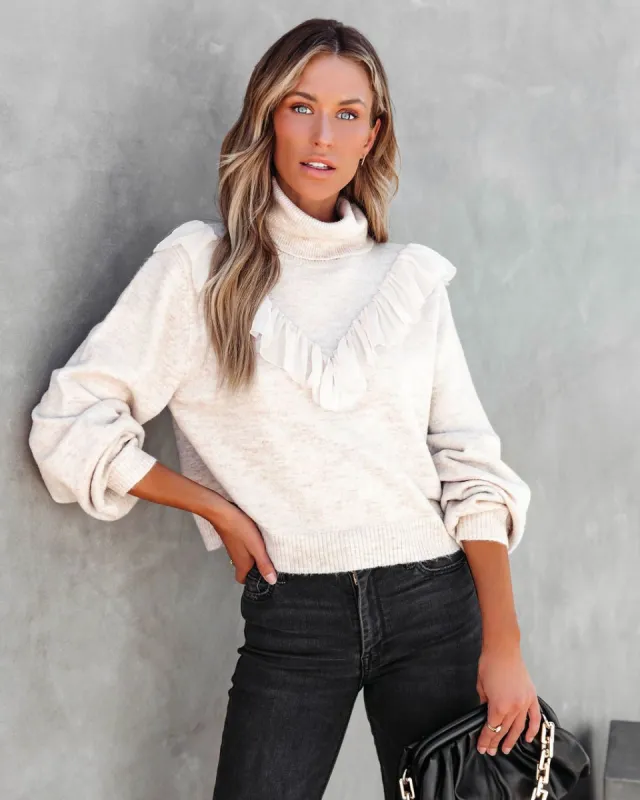 Lyric Ruffle Crop Turtleneck Sweater sold by Vici