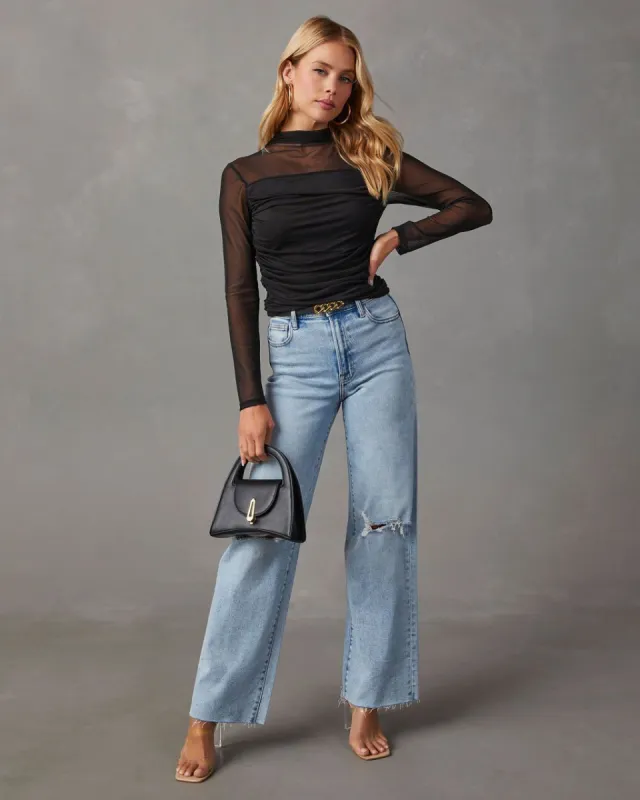 Bring The Edge Mesh Long Sleeve Top sold by Vici
