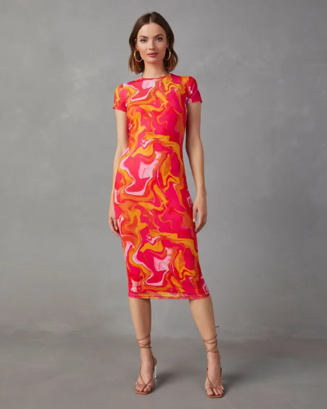 Sunset Smoothie Bodycon Midi Dress - Orange/Pink - FINAL SALE sold by Vici