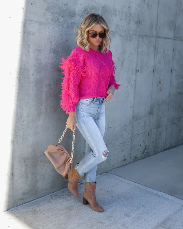Sun Goes Down Cable Knit Fringe Pullover Sweater made by Vici