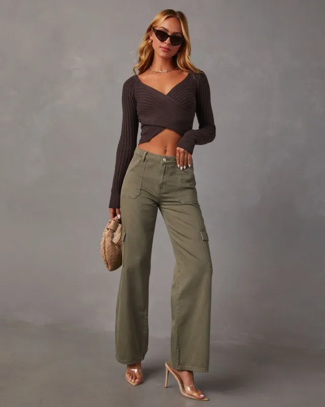 VICI Urban High Rise Cargo Jeans - Olive Wash sold by Vici