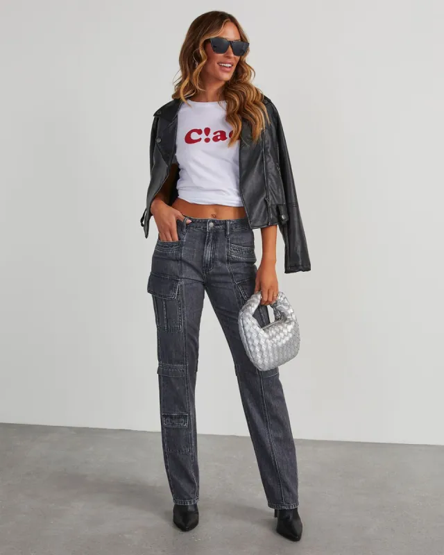 VICI Spotlight High Rise Acid Cargo Jeans - Black sold by Vici