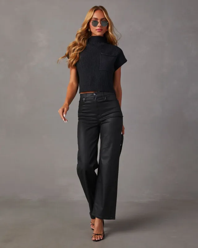 VICI Icon Coated High Rise Straight Jeans - Black sold by Vici