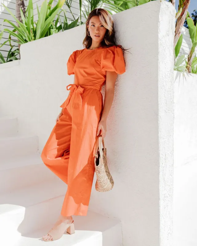 Briella Cotton Pocketed Puff Sleeve Jumpsuit sold by Vici