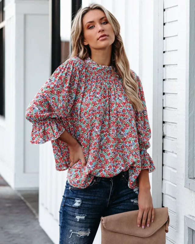 Passionfruit Smocked Floral Top - FINAL SALE sold by Vici