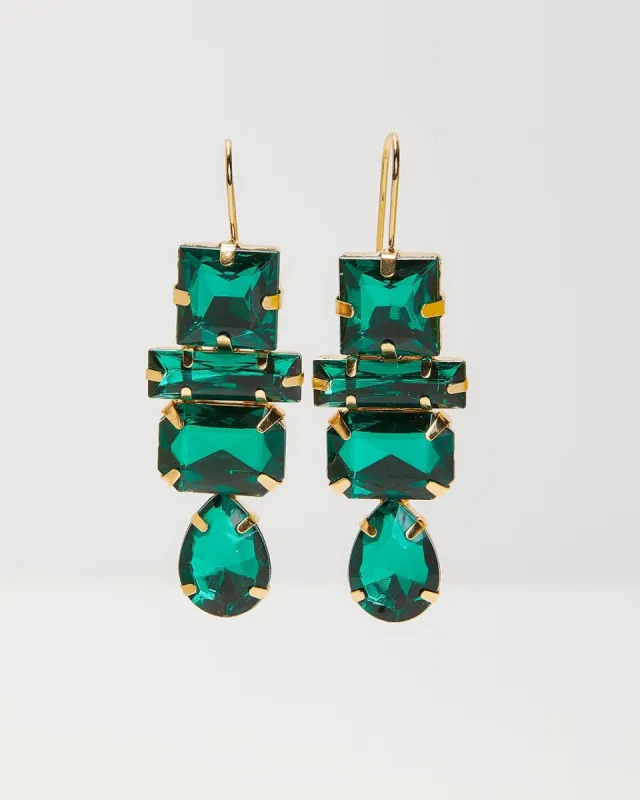 Deco Gem Drop Earrings - Emerald sold by Vici