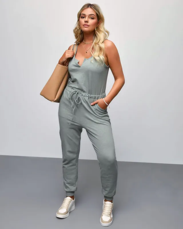 Faby Cotton Pocketed Drawstring Jumpsuit sold by Vici
