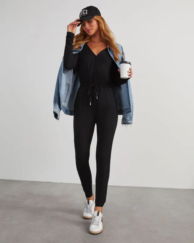 Colette Pocketed Drawstring Jumpsuit - Black sold by Vici