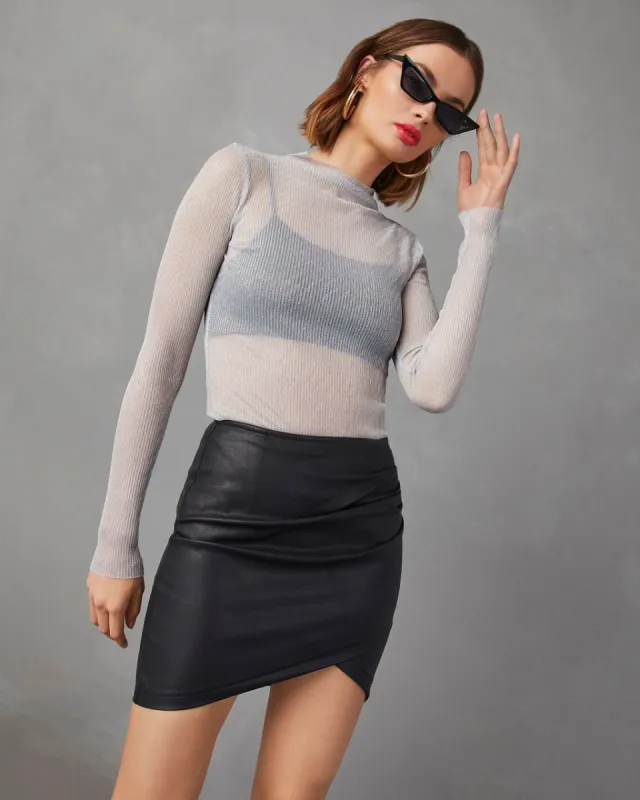 On The Sly Semi Sheer Long Sleeve Top - Silver - FINAL SALE sold by Vici