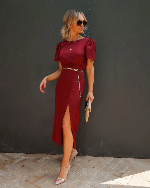 Anngie Satin Slit Midi Dress sold by Vici