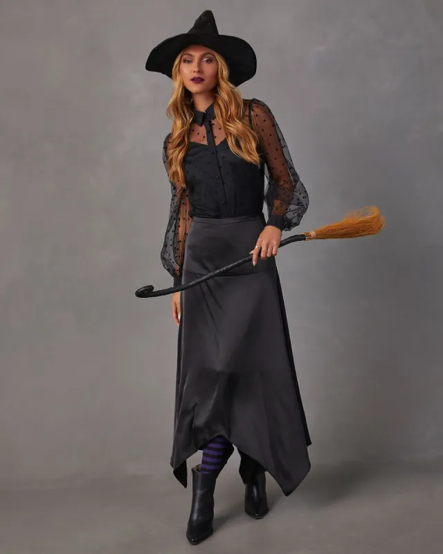 Bonjour Mon Amour Tulle Polka Dot Button Down Top - Black made by Vici