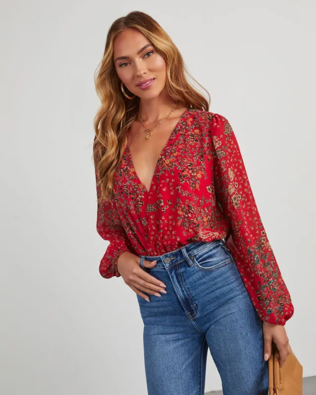 Joyce Floral V-Neck Bodysuit sold by Vici
