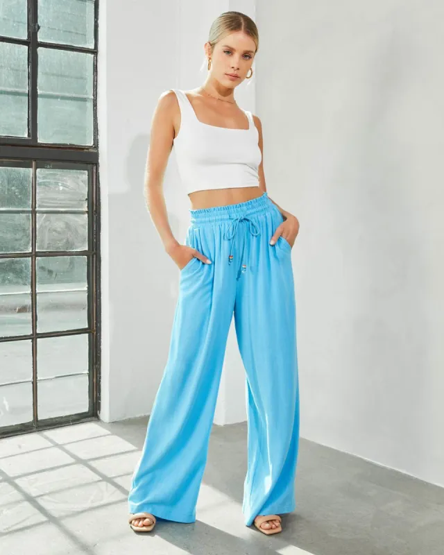 Port Angeles Pocketed Drawstring Pants - Blue - FINAL SALE sold by Vici
