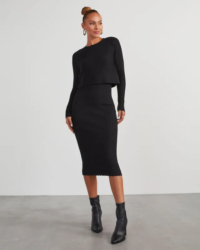 Full Of Surprises Ribbed Knit Midi Dress - Black sold by Vici
