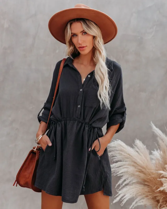 Remy Cotton Pocketed Shirt Dress - Ink - FINAL SALE sold by Vici