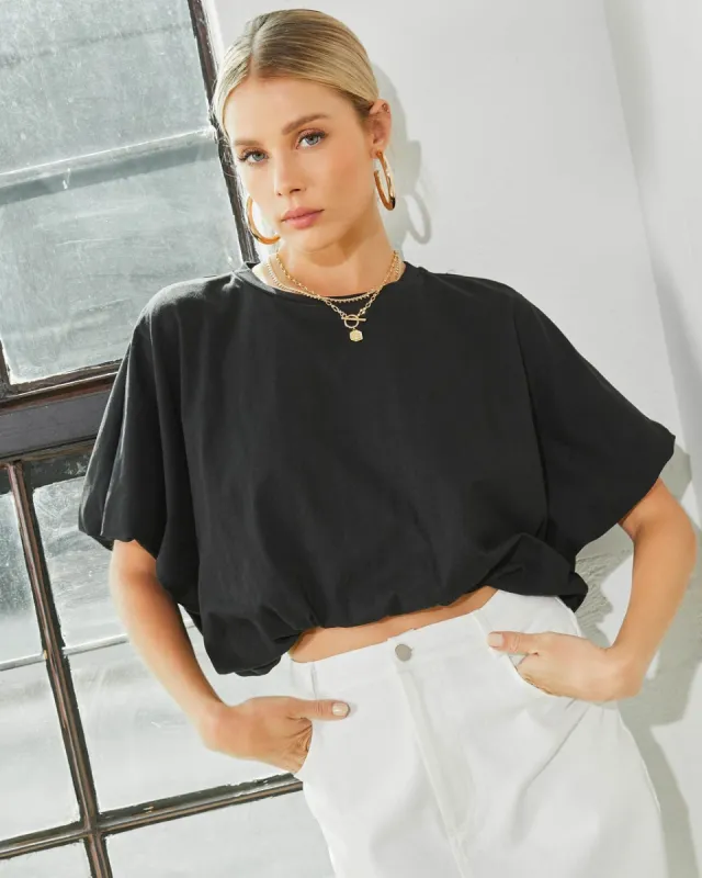 Kaylee Bubble Hem Cotton Crop Top - Black - SALE sold by Vici