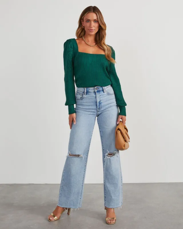 Gates Square Neck Ribbed Sweater - Hunter Green sold by Vici