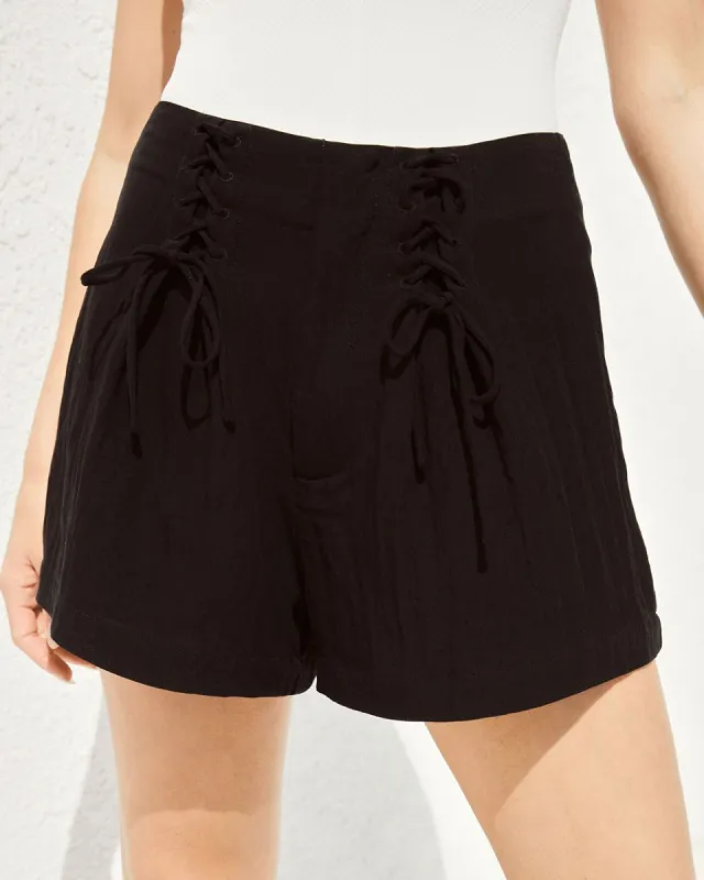 Lilly Front Lace Up High Waisted Shorts - Black - LAST CHANCE sold by Vici
