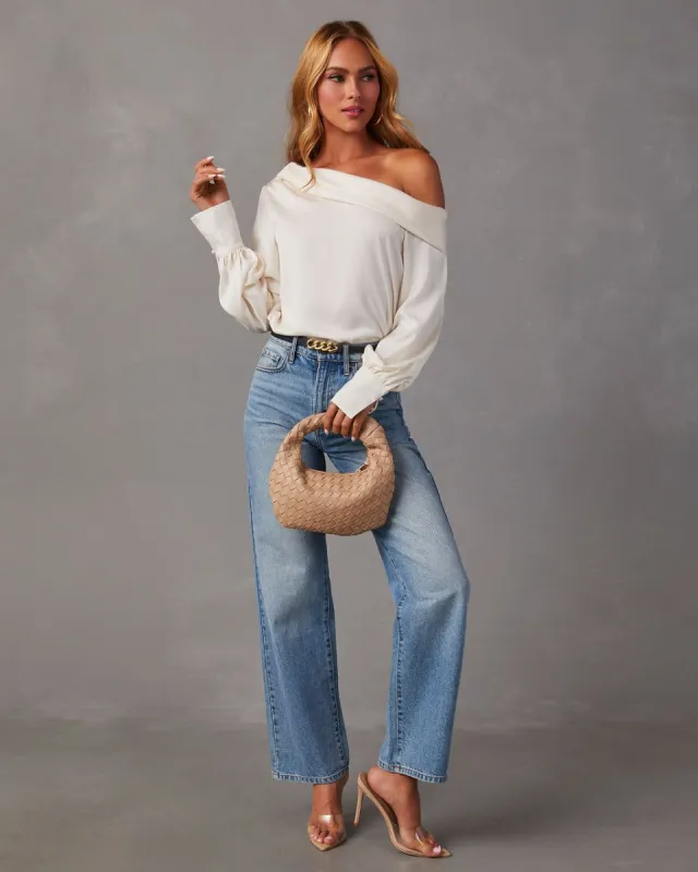 Runway Girl Satin Off Shoulder Top - Cream sold by Vici