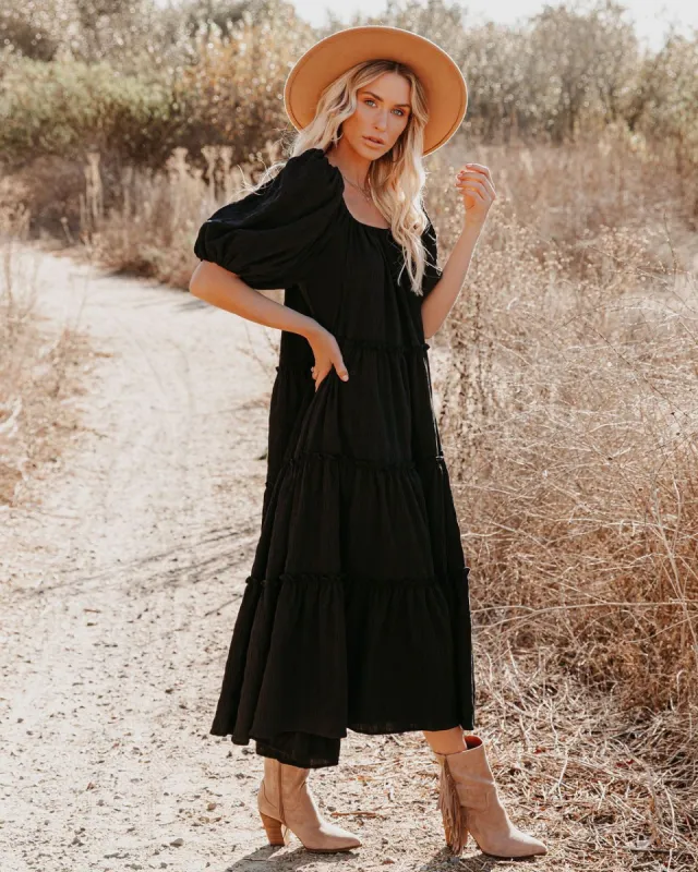 Russet Puff Sleeve Tiered Midi Dress - Black - FINAL SALE sold by Vici