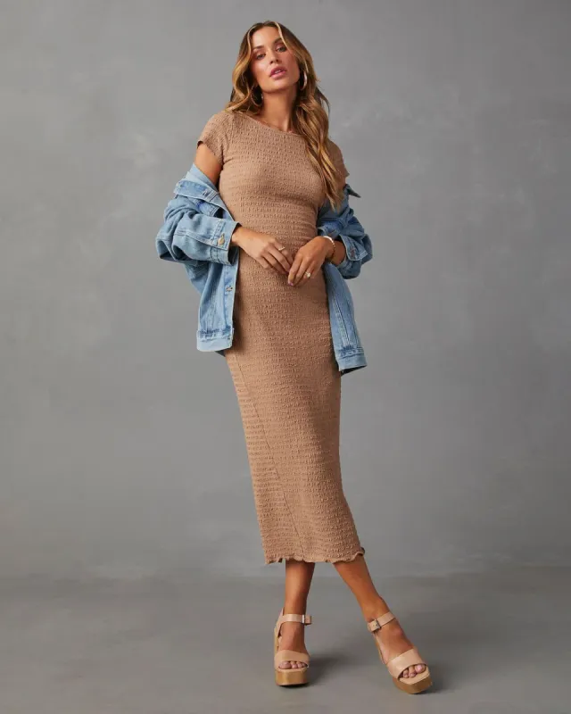 Uncomplicated Short Sleeve Bodycon Midi Dress sold by Vici