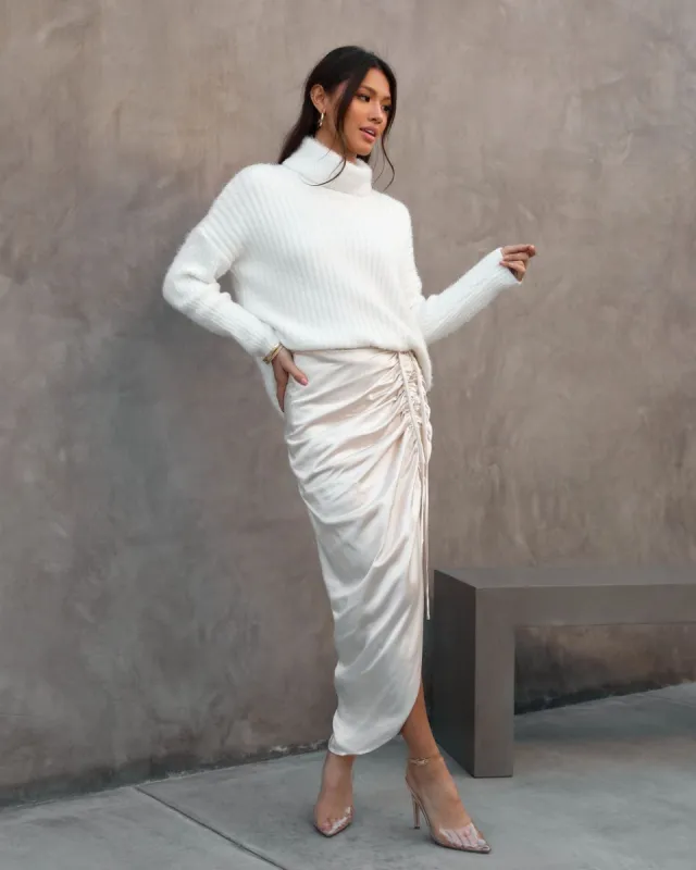 Clare Satin Ruched Maxi Skirt sold by Vici