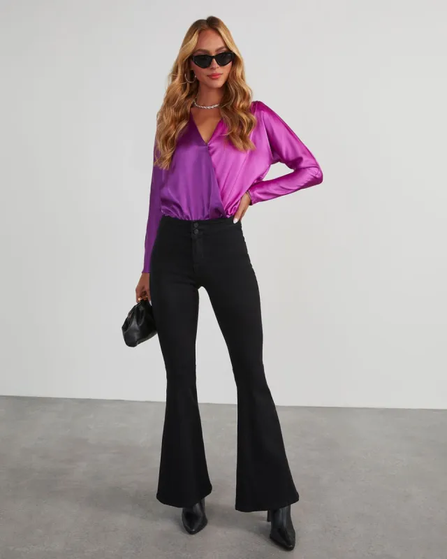 Two Sides Satin Drape Bodysuit - Purple/Magenta sold by Vici