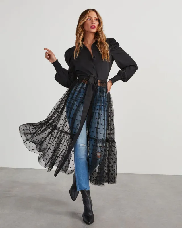 Normandy Polka Dot Mesh Midi Dress - Black sold by Vici