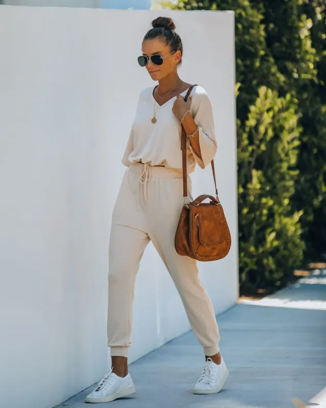 Clayton Knit Drawstring Top - Sand  - FINAL SALE sold by Vici